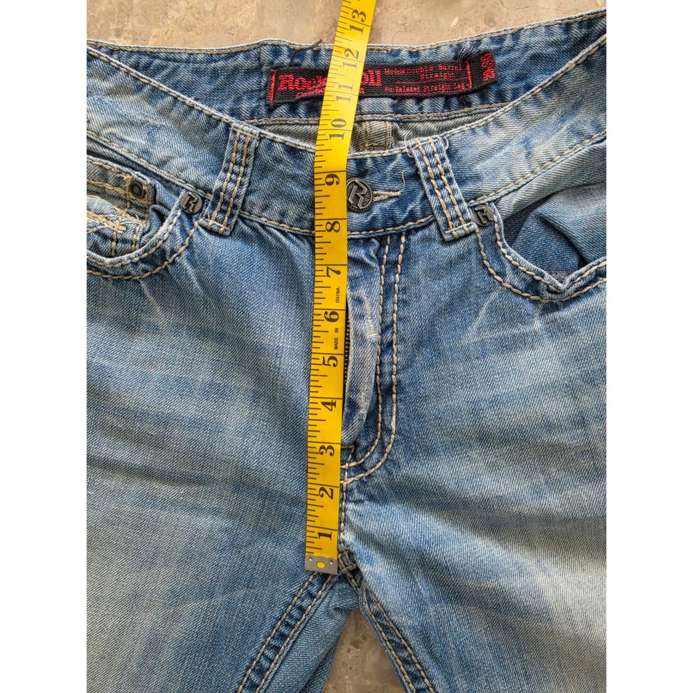 Rock & Roll Cowboy Double Barrel Relaxed Straight Jeans Mens 29x34 Blue Denim - Picture 9 of 16